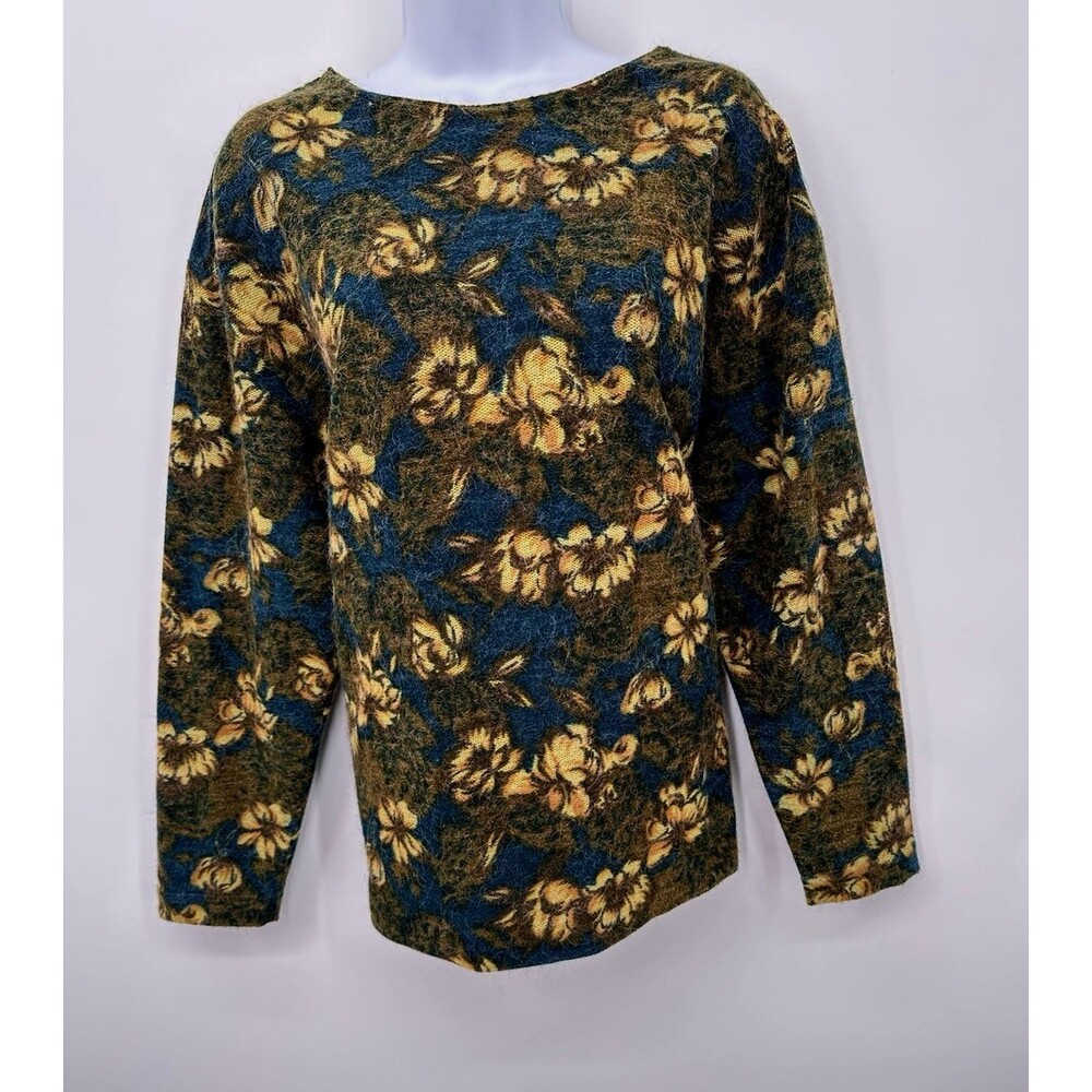 VTG 70S 80S PANDORA WOMENS VIBRANT FLORAL SKI SWEATER CREWNECK Hippie KNIT L